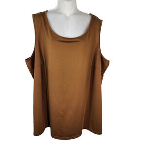 Catherines Maggie Barnes Womens Tank Top Shell Size 3X Brown Stretch Scoop Neck